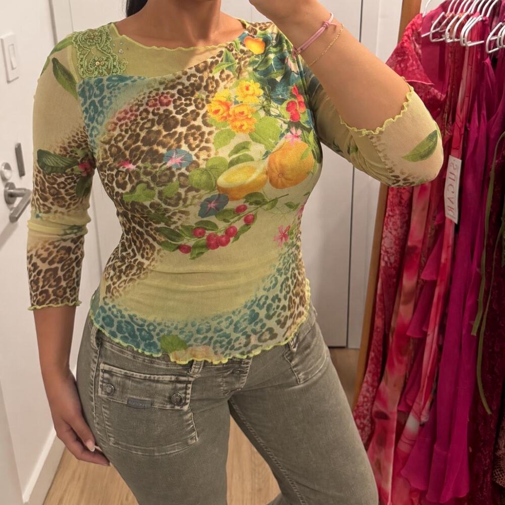 Italian Vintage Y2K Micro Mesh Animal Print Top